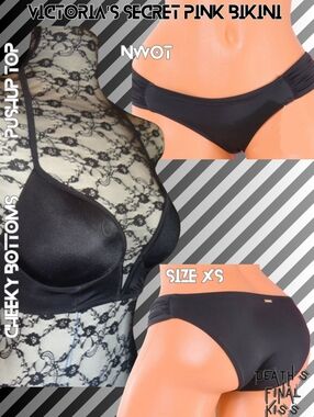 Victoria's Secret PINK Black Pushup Deep Plunge Longline Ruched Cheeky Bikini XS
